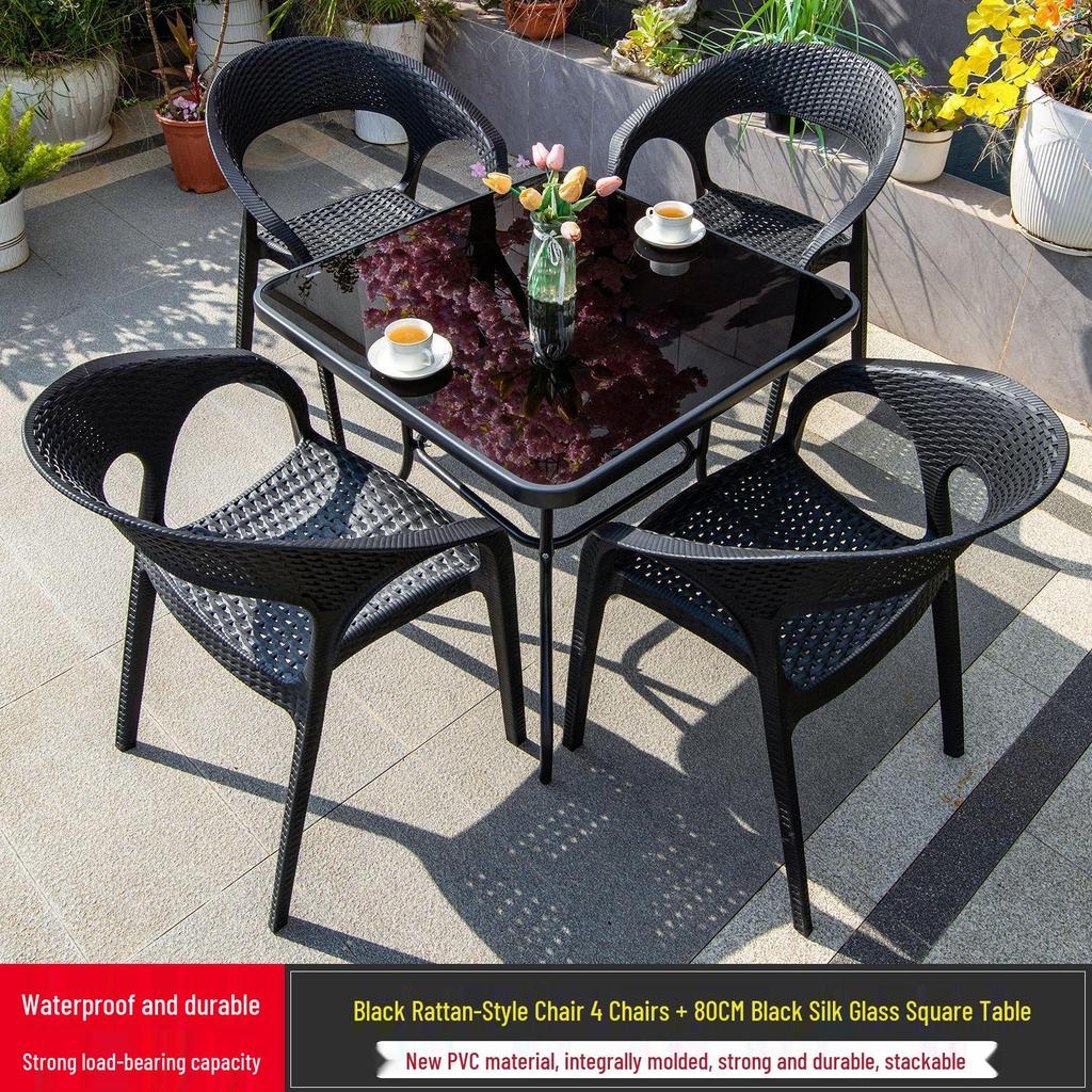 Outdoor Rattan-Style Plastic Chair with Thick Backrest for Garden, Courtyard, or Milk Tea Shop