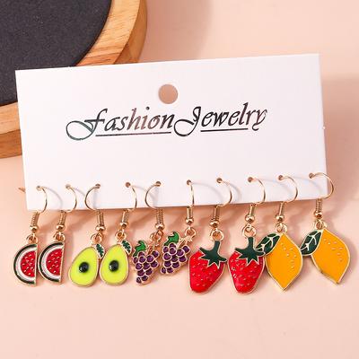 5pcs/set Cute Enamel Fruit Grape Lemon Strawberry Drop Earrings for Women Girls Dangle Earrings Kid's Jewelry Gift