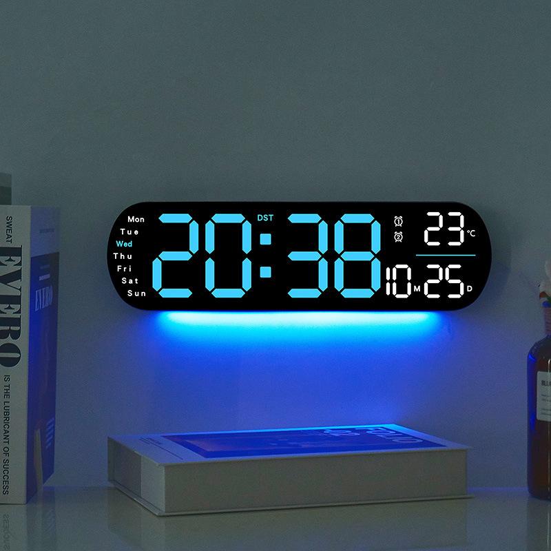 LED Digital Wall Clock With Remote Control Ambient Lights Time Date Temperature Display Alarm Clocks For Home Living Room Decor
