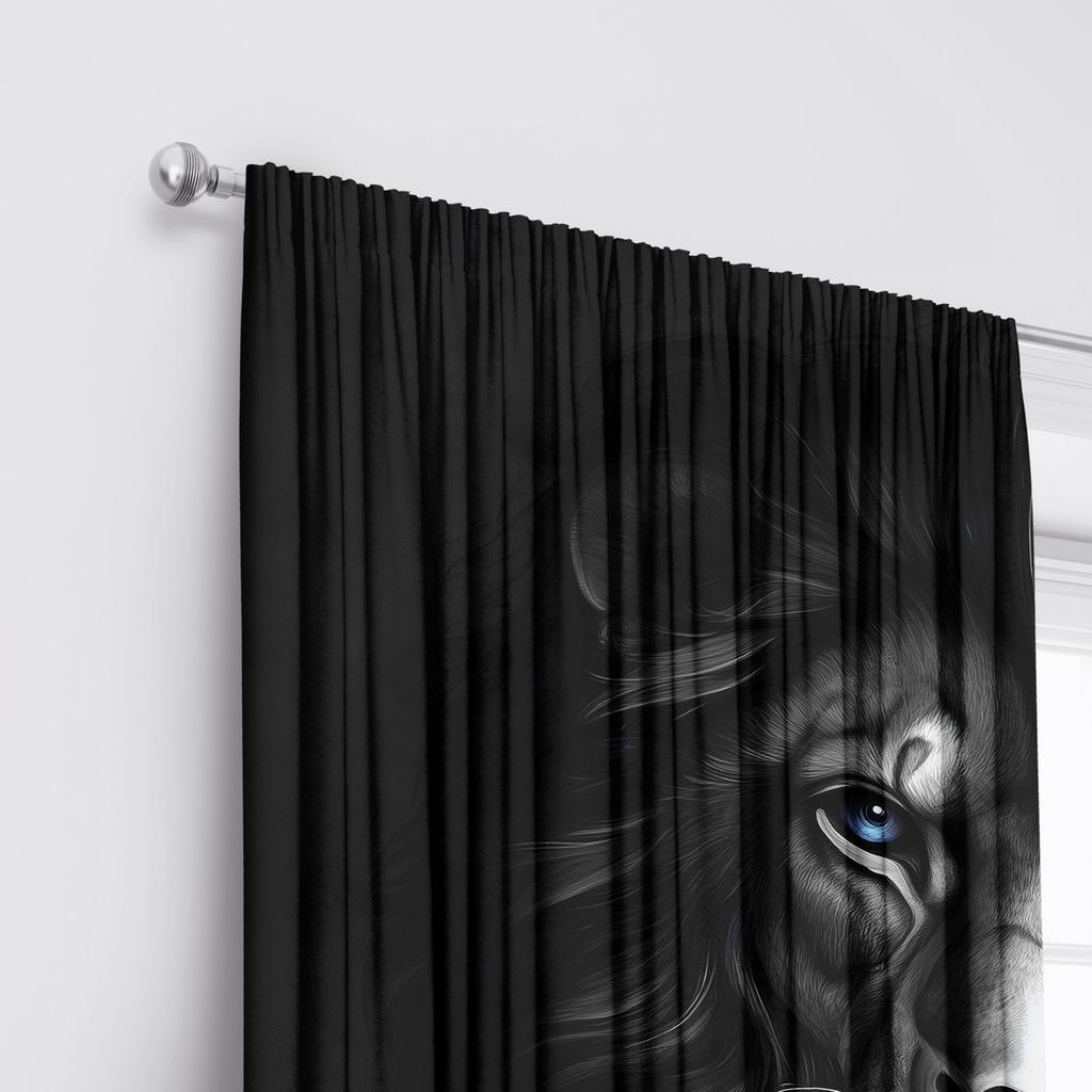 2pc Lion Print Pattern Curtains   Suitable for Bedroom   Living Room   Kitchen Curtains   Machine Washable Polyester
