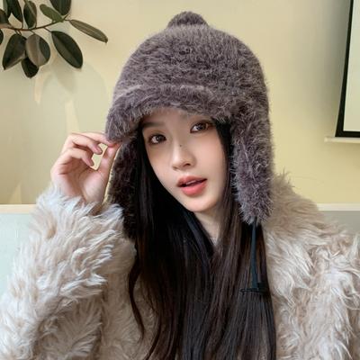 Winter Hat Women's Thickened Warm Ski Hat Ear Protector Duck Tongue Lei Feng Hat Fashionable Solid Color Plush Hat