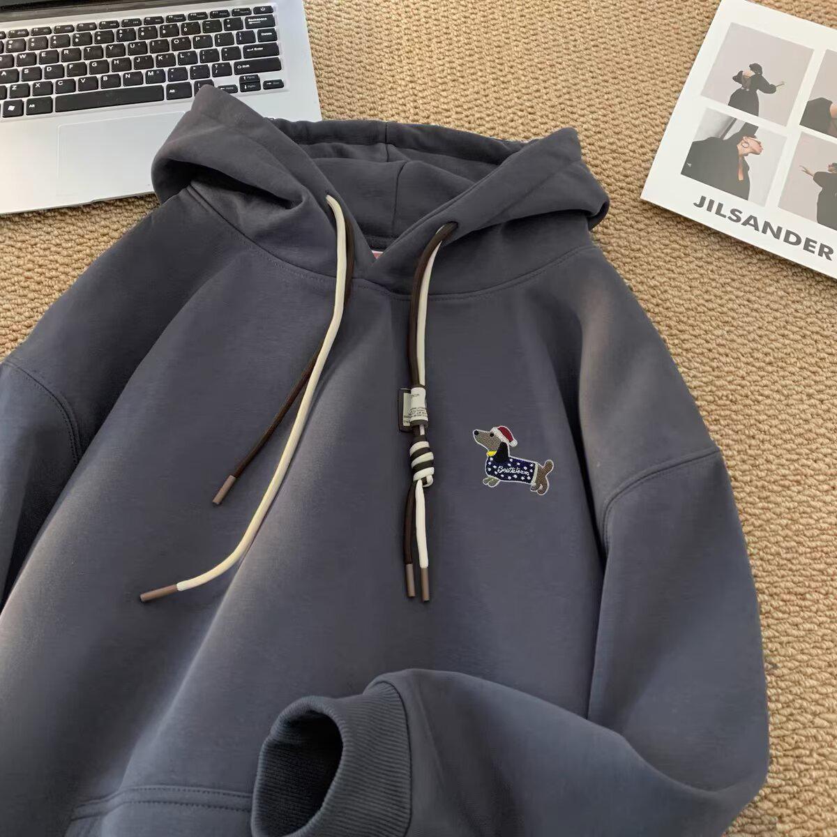 2025 Autumn/Winter Unisex Puppy Print Hooded Sweatshirt - Trendy Loose Fit Long Sleeve Top XXL