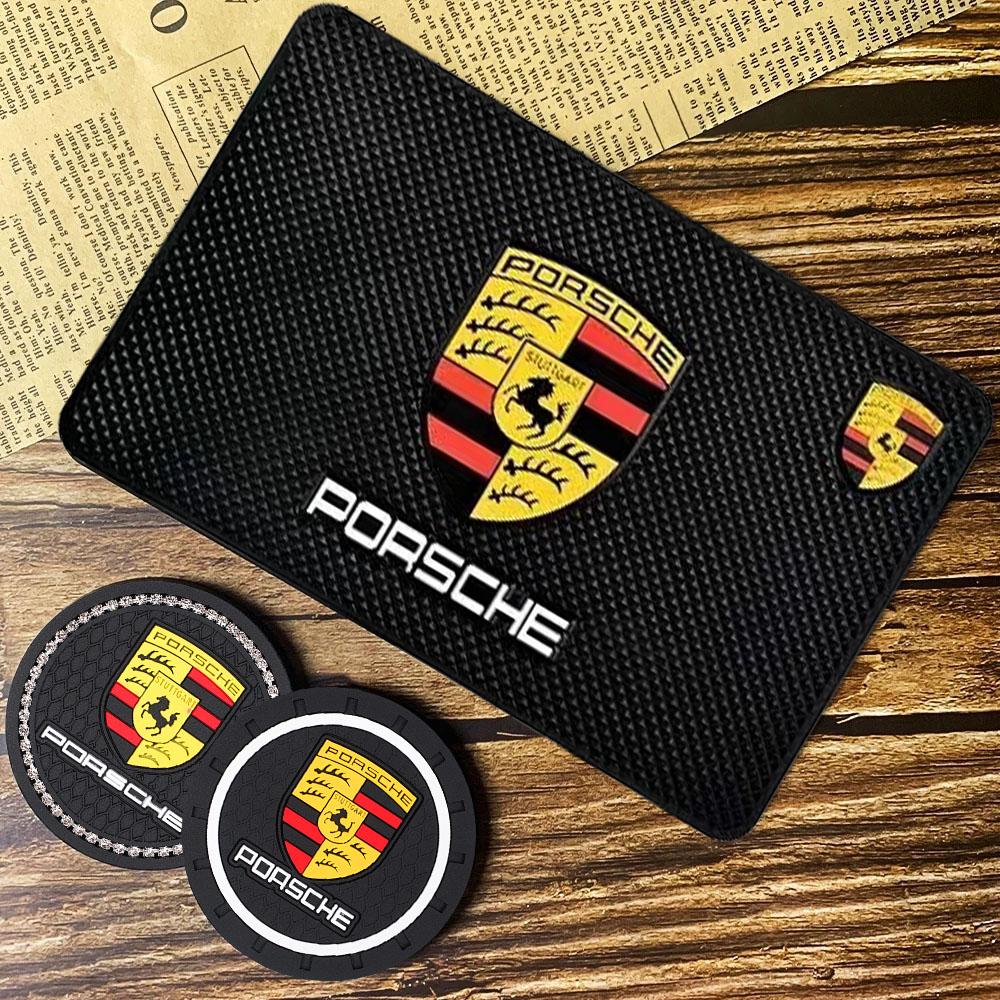 Car Waterproof Anti Slip Mat Coaster Silicone Water Cup Mat For Porsche Panamera Taycan 911 718 Macan Cayenne Boxster Cayman 918