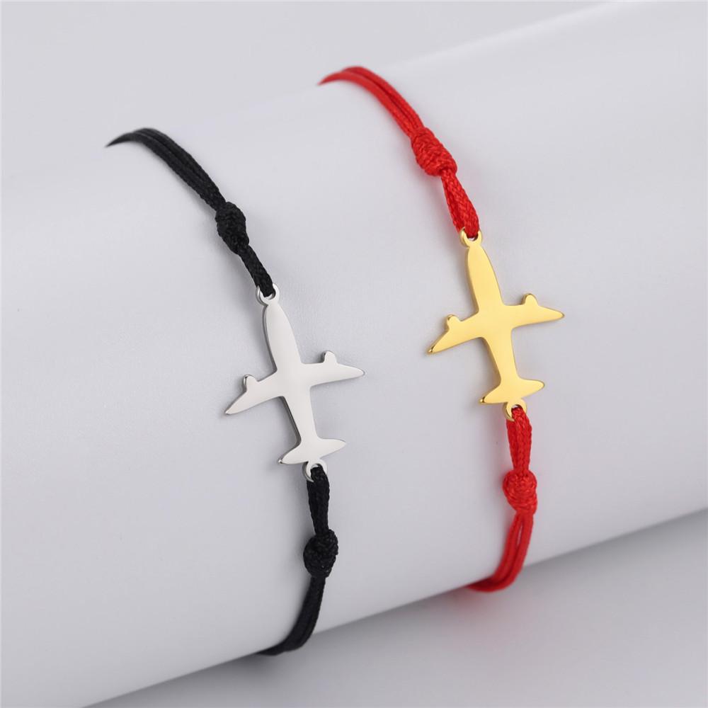 Cazador Trendy Plane Charm Bracelets Woman Men Stainless Steel Airplane Pendant Beads Chain Hand Bracelets Jewelry Pilot Gifts