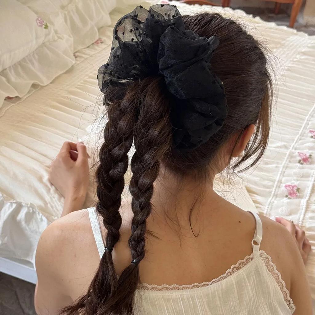 Large Women Lace Scrunchies Elastic Hair Band Ponytail Holder Tie Hair Hoop Scrunchy Rubber Band Women Hair Accessories Headwear