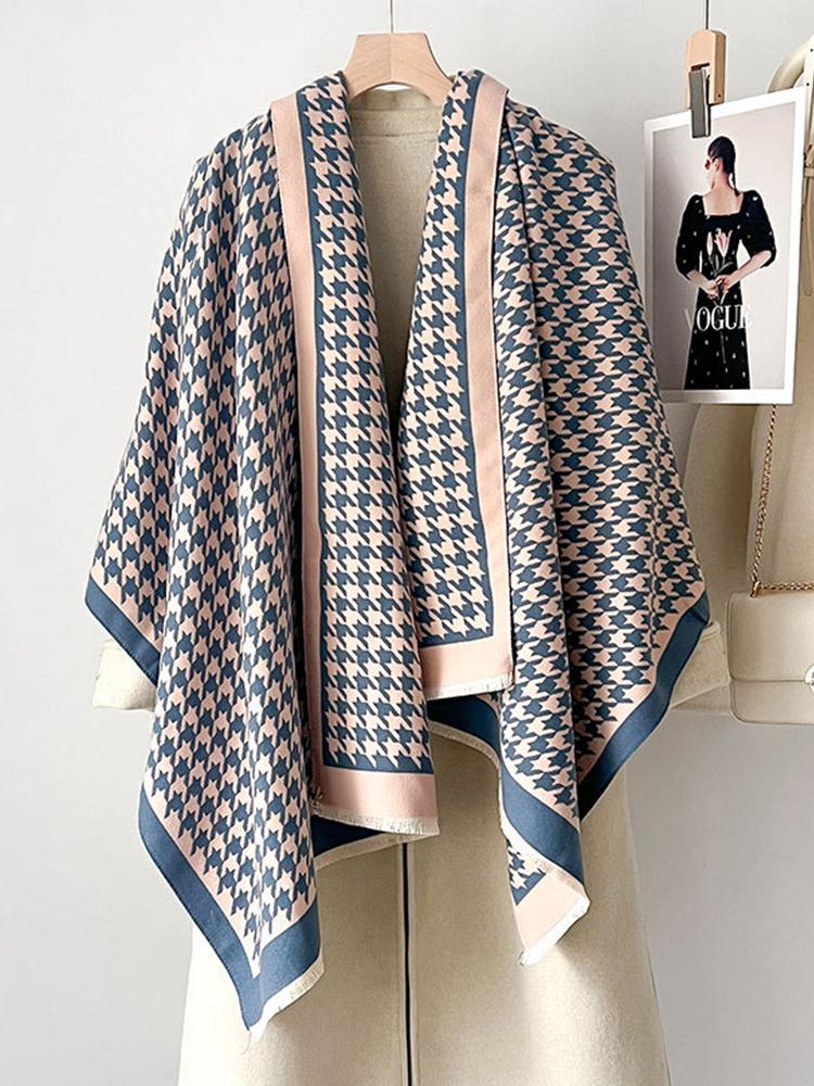 Women Retro Houndstooth Knitted Scarf Headscarf Elegant Ladies Warm Scarve Mujer Party Business Formal Wrap Shawl New Winter