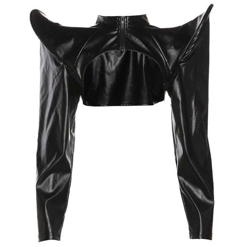 2024 Trendy European & American Style PU Leather Zipper Hollow Crop Tops for Women
