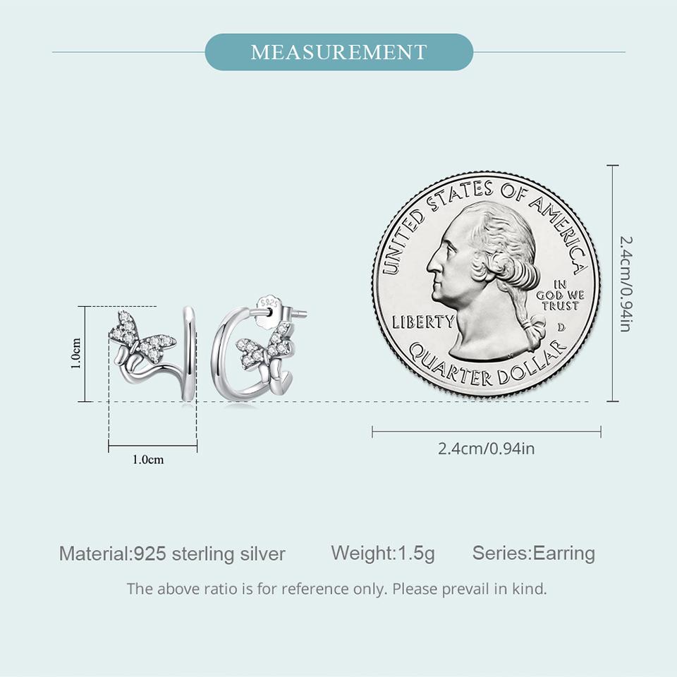 WOSTU 100% 925 Sterling Silver Butterfly Star Moon Stud Earrings For Women Simple Style Zircon Ear Hooks Fine Jewelry Gifts