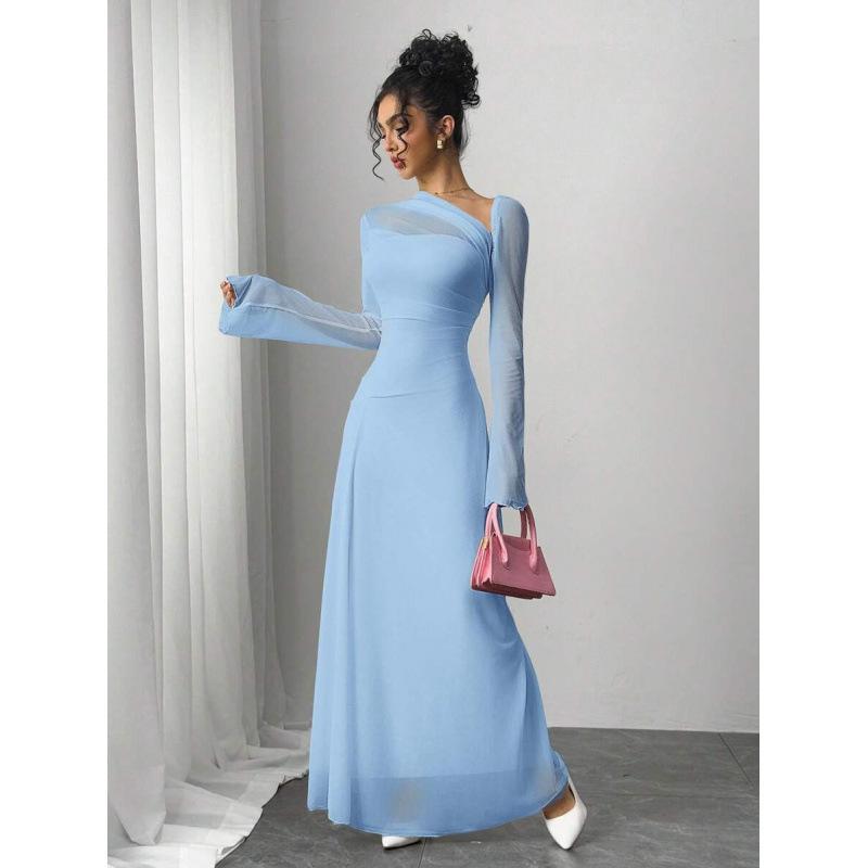 Europe, America 2026 summer new asymmetrical neckline long sleeve elegant fashion temperament dress women