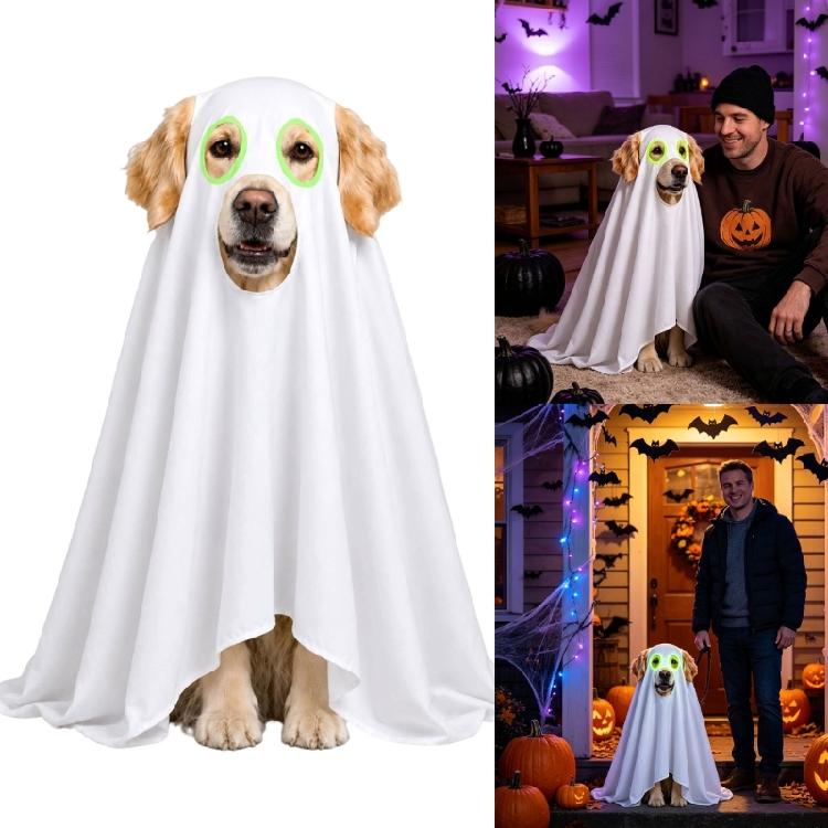 Pet Halloween Outfit for Dogs, White Draped Costume with Face Opening, Soft Fabric Clothing for Photo Use, Parties and Holiday Fun