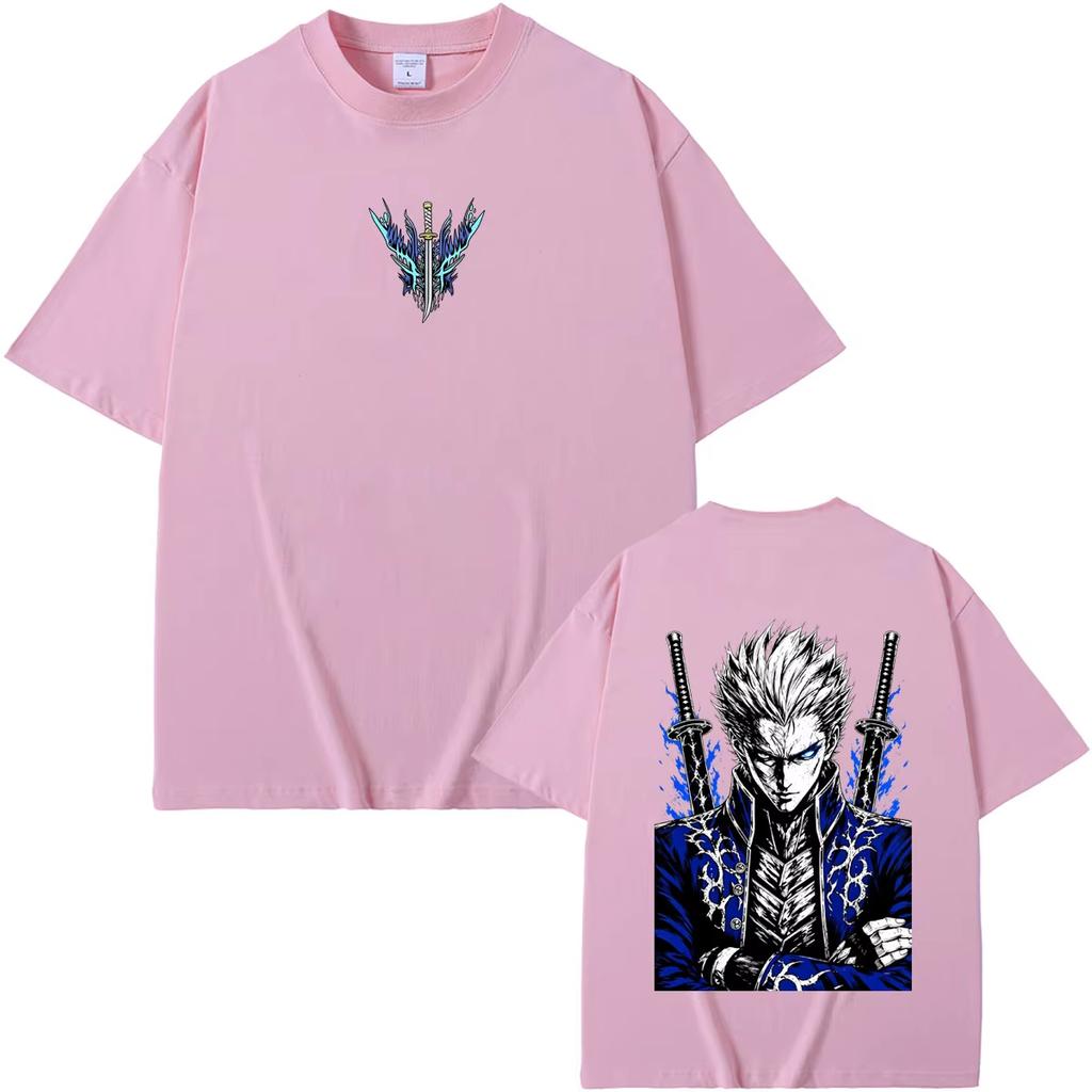 2026 Sommer Spiel Devil May Cry Vergil Doppelseitiger Druck Grafik T-Shirt Y2K Herren Damen Gothic Rundes T-Shirt Retro Vintage Grafik Übergroßes T-Shirt