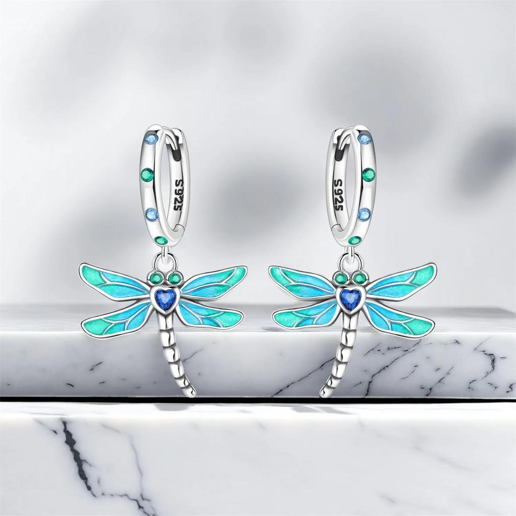 S925 Silver Zirconia Butterfly Gradient Dragonfly Earrings for Women Birthday Party Gift