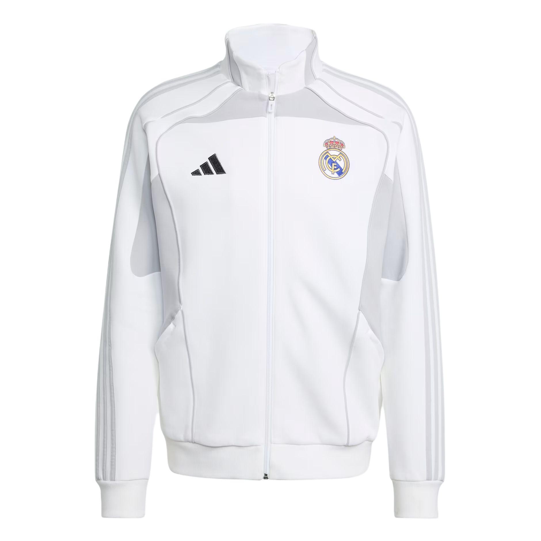 

Adidas Куртка мужская Real Madrid UBP Логотип Стойка воротник Реглан Длинный рукав Куртка Белая Светло-серая JN3069 S