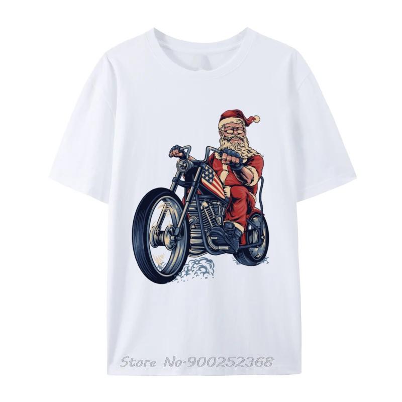 Christmas Day Cool Santa On A Motorcycle Riding Santa Claus Tshirt Fashion Cotton Tshirt Men Oneck Tops Tees Fitness T Shirt S
