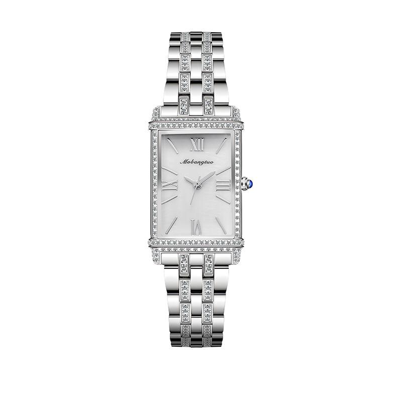 Diamond-Encrusted Square Quartz Watch Women S Fashion Steel Belt Fritillary Watch Export