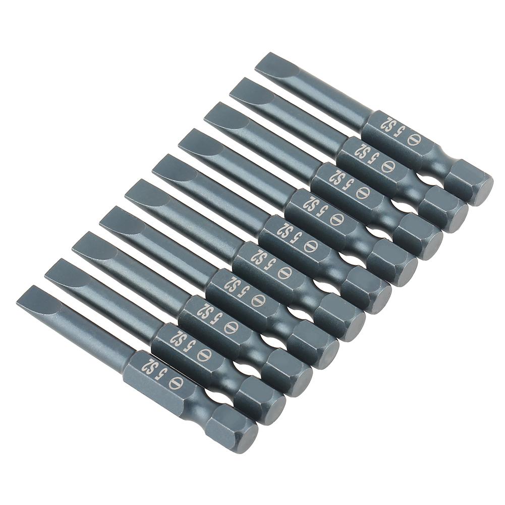 10pcs 14inch Hex Shank 50mm S2 Alloy Steel Slotted Screwdriver Bits Set H6.3*50*SL5mm