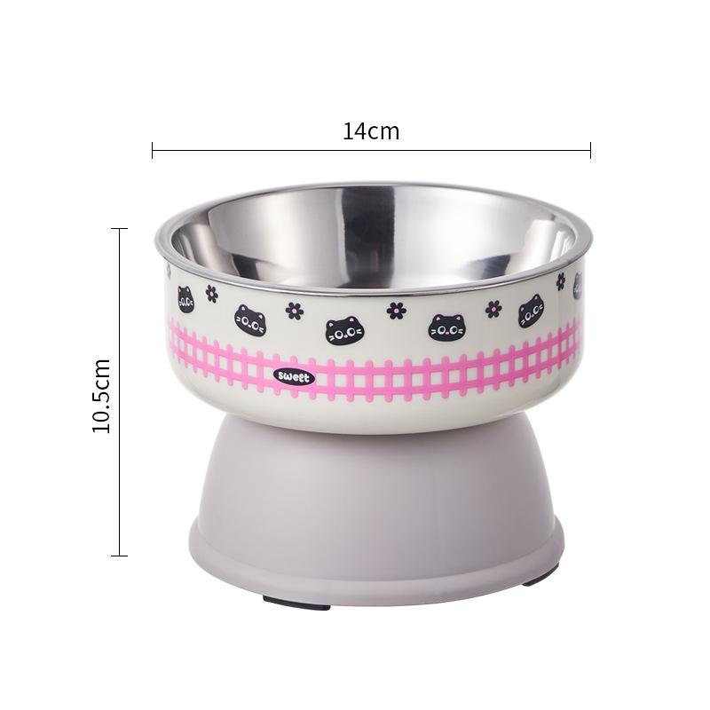 Cute Cartoon Elevated Cats Feeder Bowl Pet Neck Protection Stylish Stainless Steel Large-Capacity Anti-Choking Raised Pet Bowl