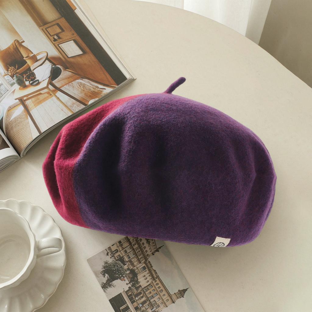 New Niche Color Matching Wool Beret Women's Retro Versatile Fashion High-end Three-dimensional Beret Men