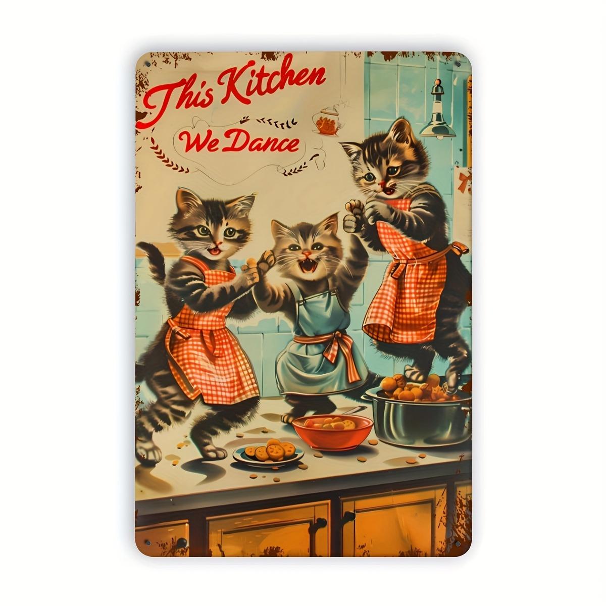 

Dancing Cats Kitchen Metal Tin Sign Perfect for Home Decor Sports Bars and Garages Perfect for Room Decor 20x30cm（7.8x11.8inch）
