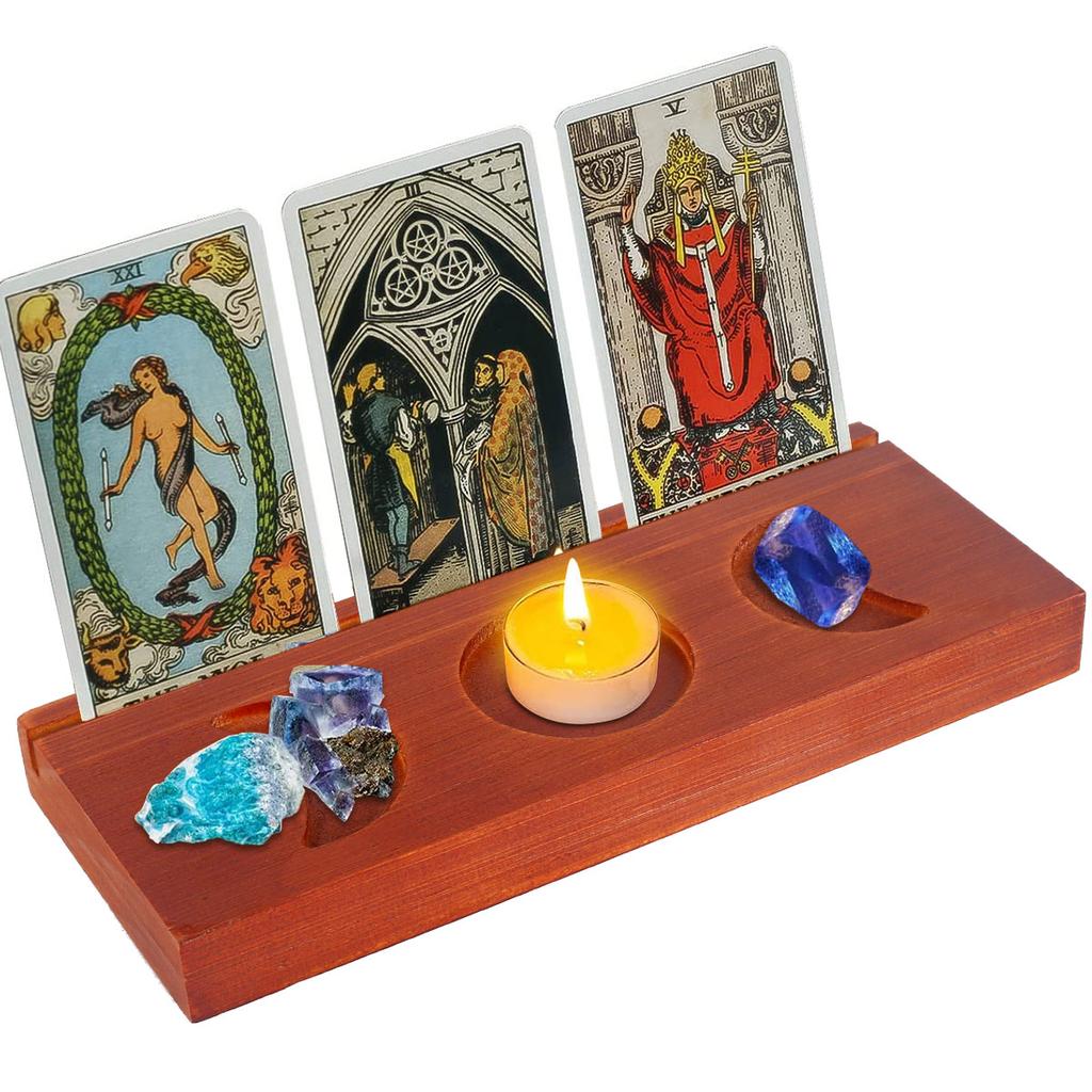 Candle Tarot Holder Stand Wooden Triple Moon Phases Symbol Tarot Card Display Stands Moon Tray Crystal Holder Home Decoration