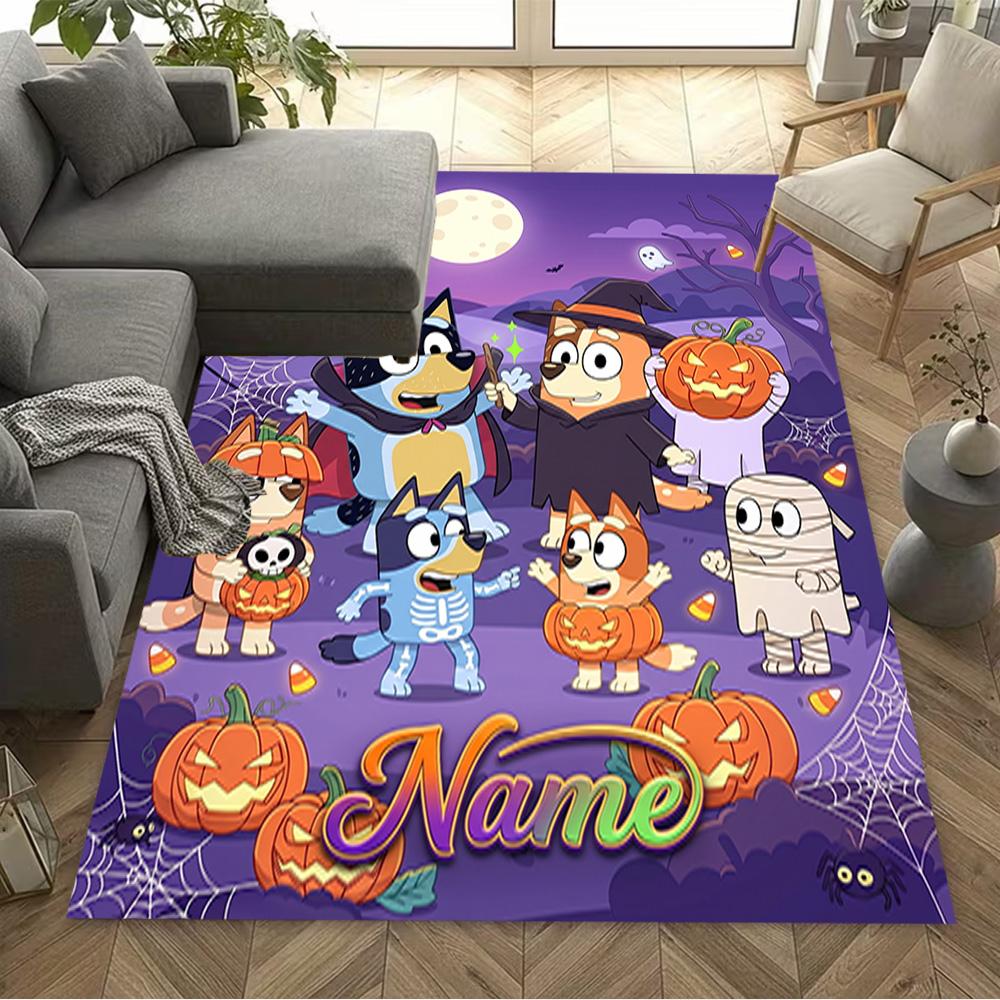 Halloween Bluebird Party Customize Text Floor Mat Design for Bedrooms Hallway Game Room Living Rooms Anti-slip Rug Office Home Decor
