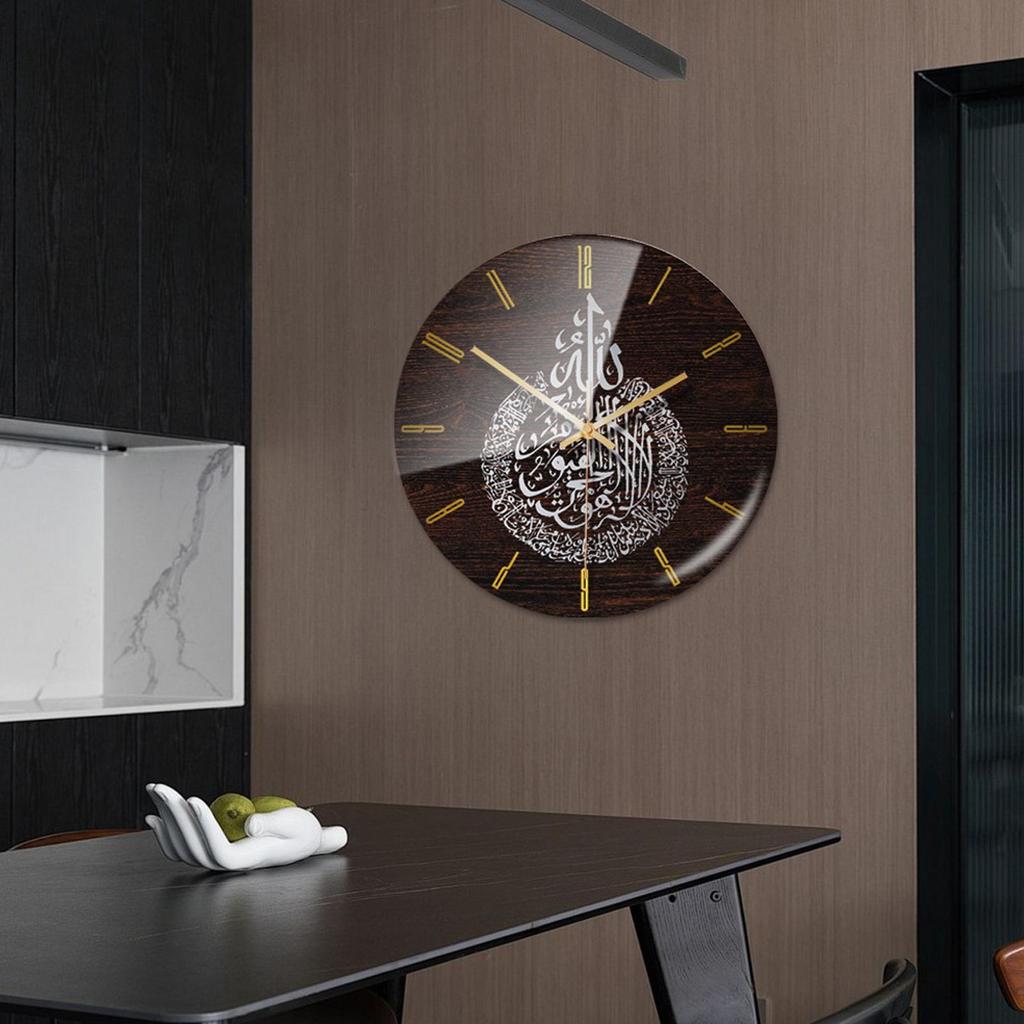 Large Round Art Acrylic Round Muslim Style Wall Clock Non Ticking Battery Powered Mute Quartz for Ramadan Eid Home Decorative
