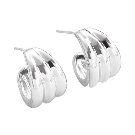 Plated Hoop Earrings for Women Triple Hoop Illusion Stud Earrings C-Shaped Multi-Layered Earrings for Wedding Prom Events