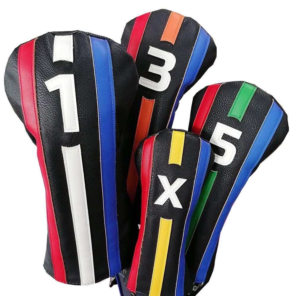 Sunbro Golf Barevné Corfu Kryty hlavy pro Vysoce PU Sadu 4 Driverů/Dřev/Utility, Poutavé, Vysoce kvalitní kůže, Vodotěsné, (DRFWFWUT)