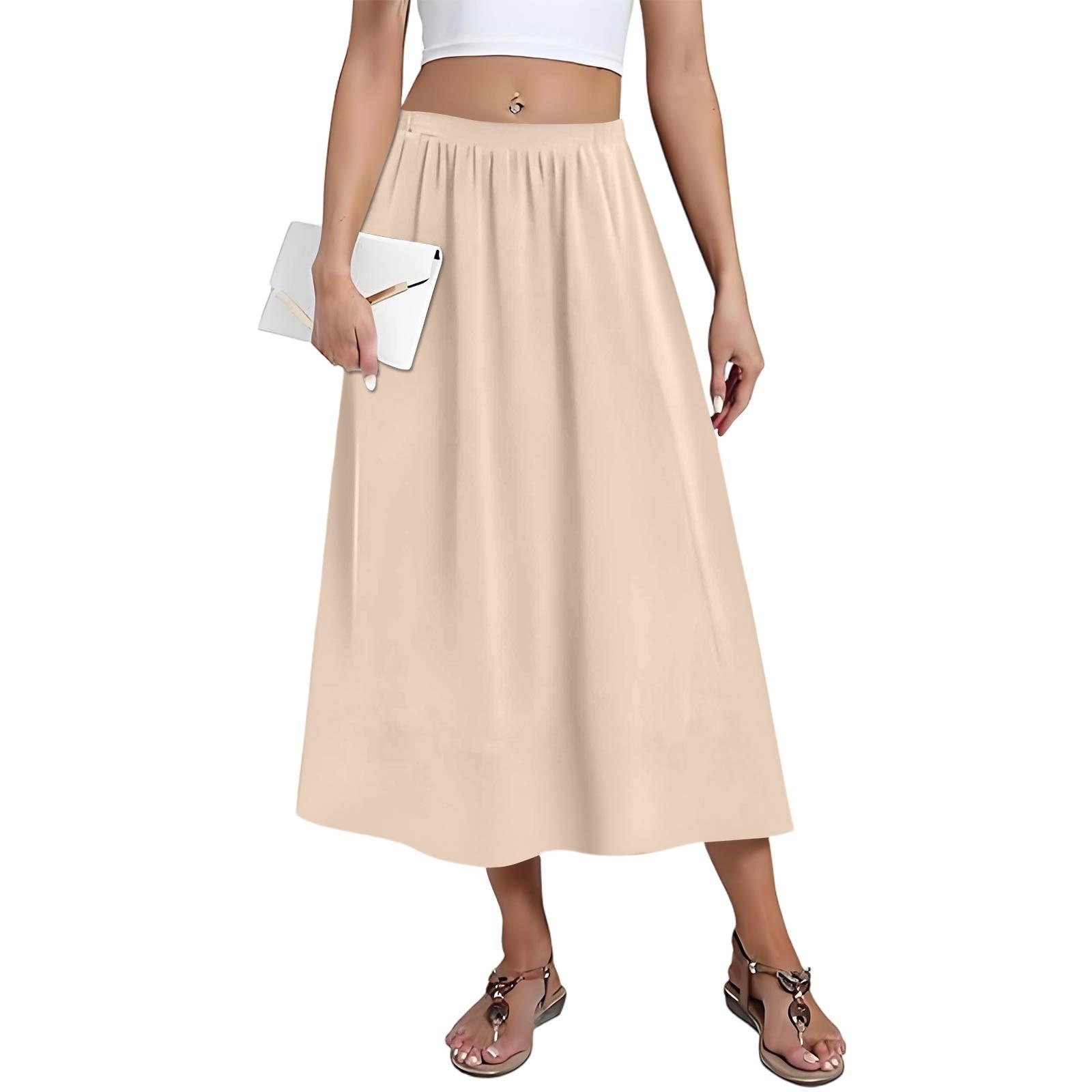 

Женская повседневная модная однотонная юбка с широким подолом, эластичные свободные карманы, плиссированная юбка до середины тела (С боковыми карманами) XXL хаки