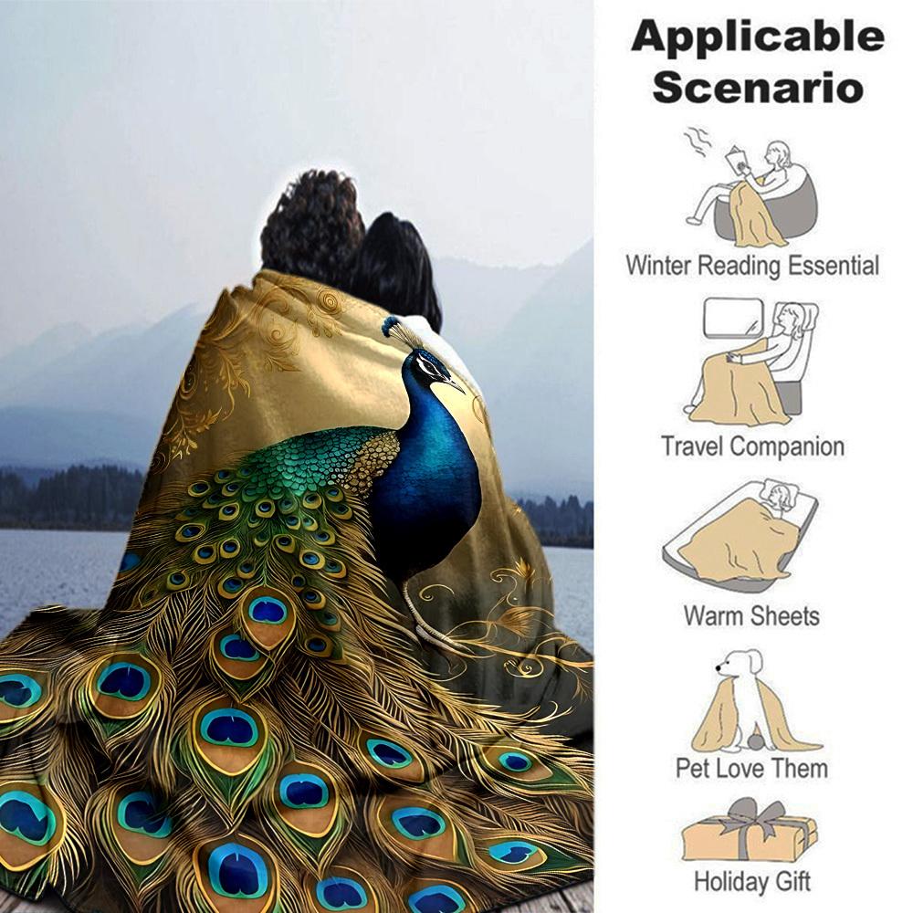 1pc Peacock Pattern Throw Blanket Soft Flannel, Cozy All Season Polyester Perfect for Home, Office
