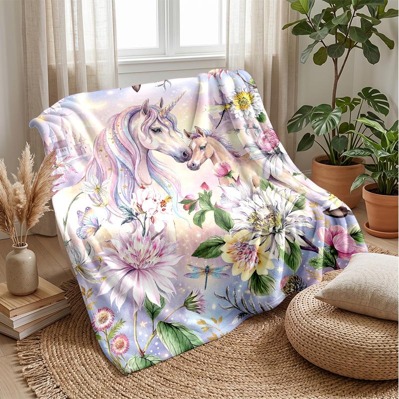 Magical Unicorn and Angel Theme Blanket Lightweight Warm Flannel Blanket Decorative Throw Blanket for Home Decoration