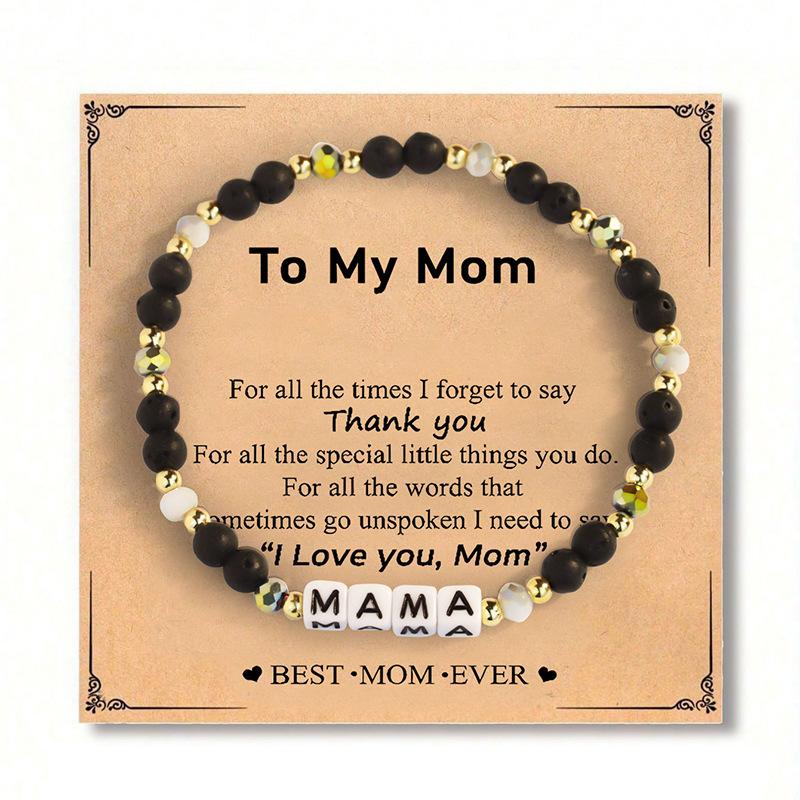 

Letter Bead Bracelet Colorful Natural Stone Bracelet Stretch Beaded Bracelet Comfortable For Birthdays Thanksgiving Christmas чорний