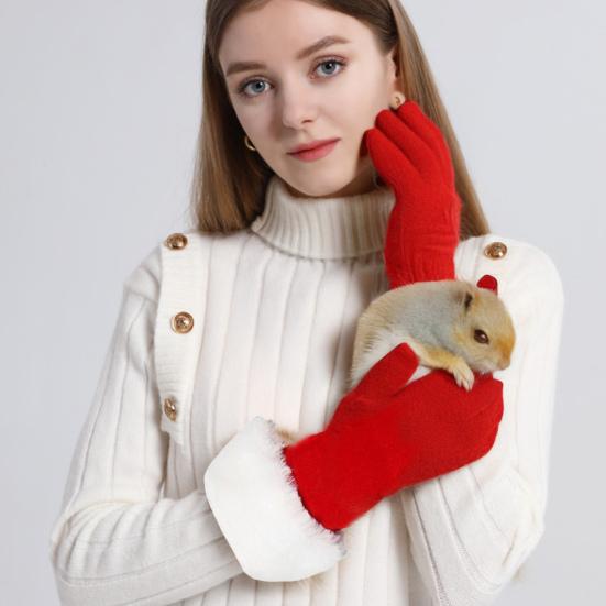 Santa Claus Gloves Christmas Red Gloves with White Fuzzy Cuffs Winter Warm Full Finger Gloves for Xmas Party Costume Accessories