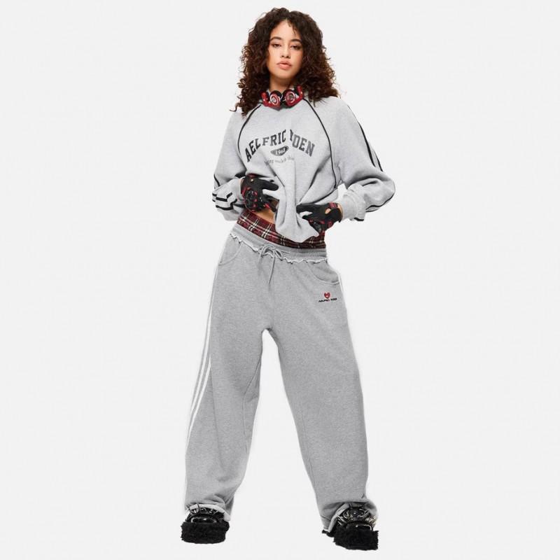Spodnie Szerokie nogawki Patchwork Streetwear Y2K Damskie Luźny krój Mieszanka bawełny Spodnie codzienne 2025