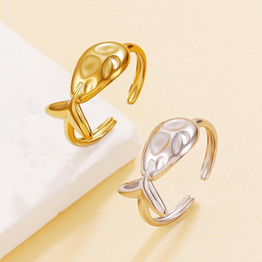 Women's Ocean Resort Style Small Fish Open Ring - Retro Baroque Stainless Steel Jewelry