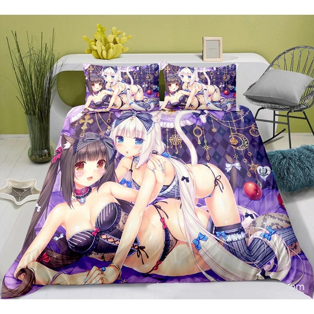 

Милий аніме кіт покоївка візерунок NEKOPARA 3шт постільна білизна ігровий принт підковдра та наволочка декор спальні для отаку підлітків 70x133cm 2pcs