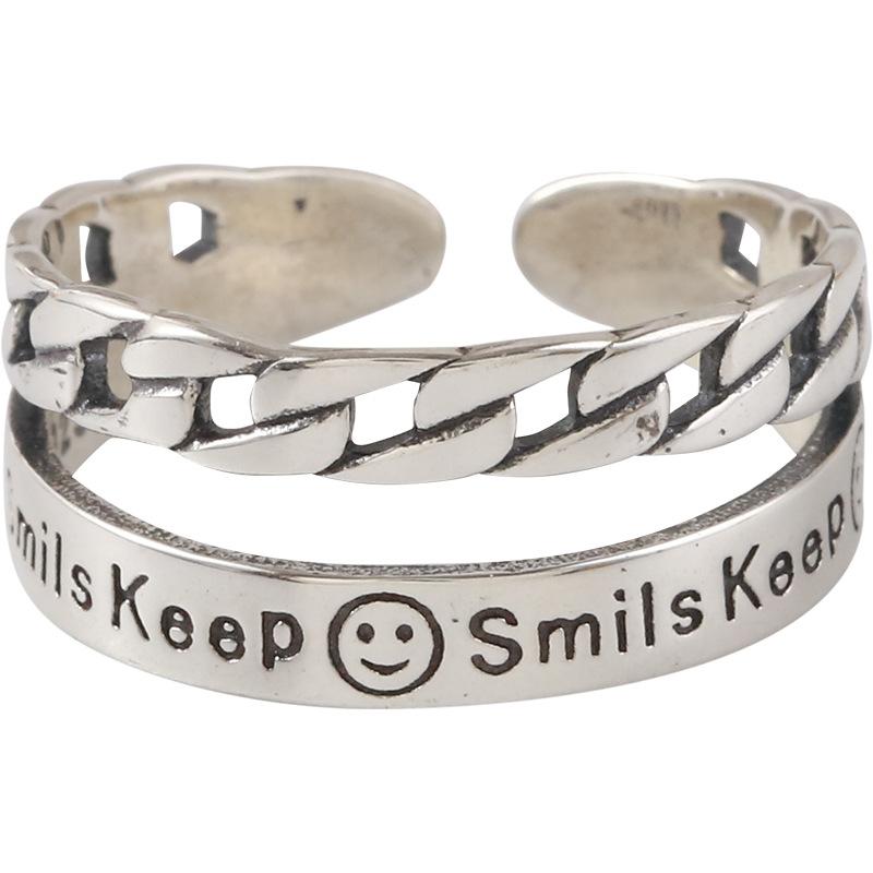 Artistic S925 Silver Open Smiley Face Ring For Women In Retro And Korean Styles