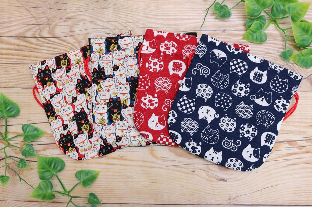 Made In Cotton Drawstring 16 X Small Japanese Red [Kyosuke] Japan, 100% Bag, Approx. 15.5cm, Pouch, Pattern, Nyankomon,