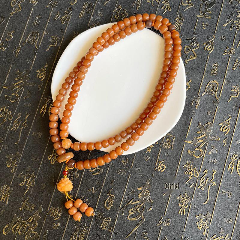 Chinese Style Chicken Oil Yellow Bodhi Barrel Beads Prayer Bracelet for Men and Women