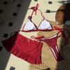 Stylish 3pcs Set Swimsuit Adjustable Tankini Top High Waist Swim Skirt N-neck Bra & Underwear Thong for Women Lady
