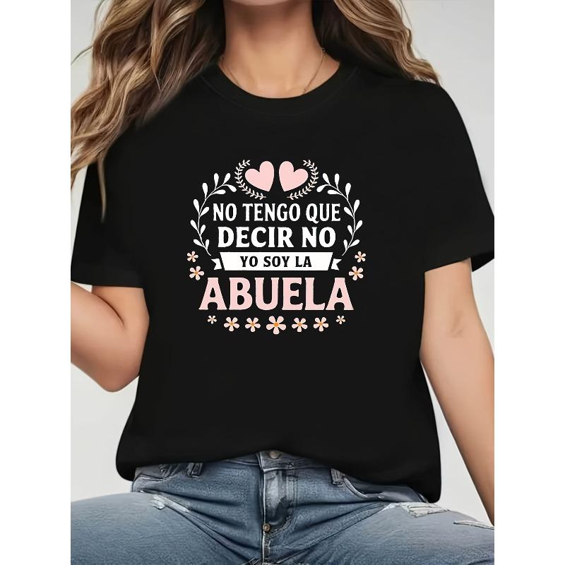 

Women s Spanish Love Phrase T-Shirt Abuela (Grandmother) Heart Wreath Print - Short Sleeve Round Neck Casual Blouse for Parties, Casual Attire & S чёрный