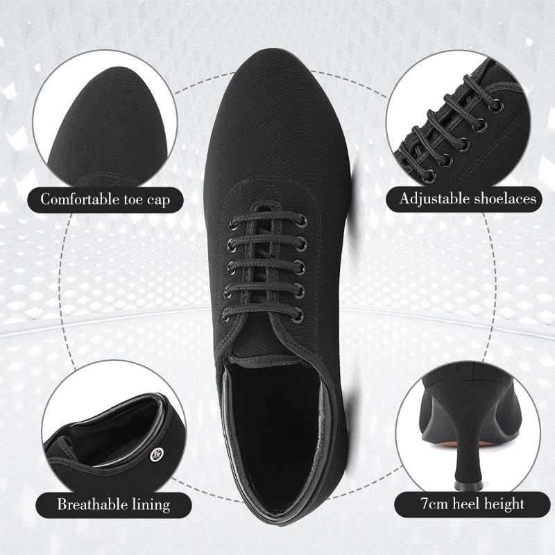 Women Black Oxford Cloth Modern Dballroom Dance Shoes Teachers Shoes Thin Heel 7CM