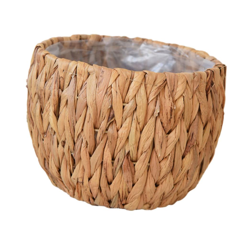 Gourd Grass Plant Stand Flower Pots Holder with Plastic Lining Natural Woven Planter Basket Rack for Home or Office Use