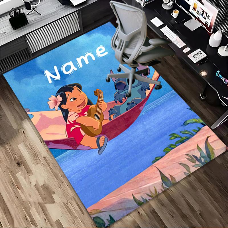 Custom Name Stitch Floral Living Room Non-Slip Area Rug Soft Carpet for Bedroom Kids Playroom Sofa Office Home Decor Doormat