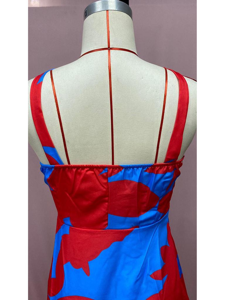 European and American Bohemian V-Neck Sleeveless Summer Dress with Amazon Print