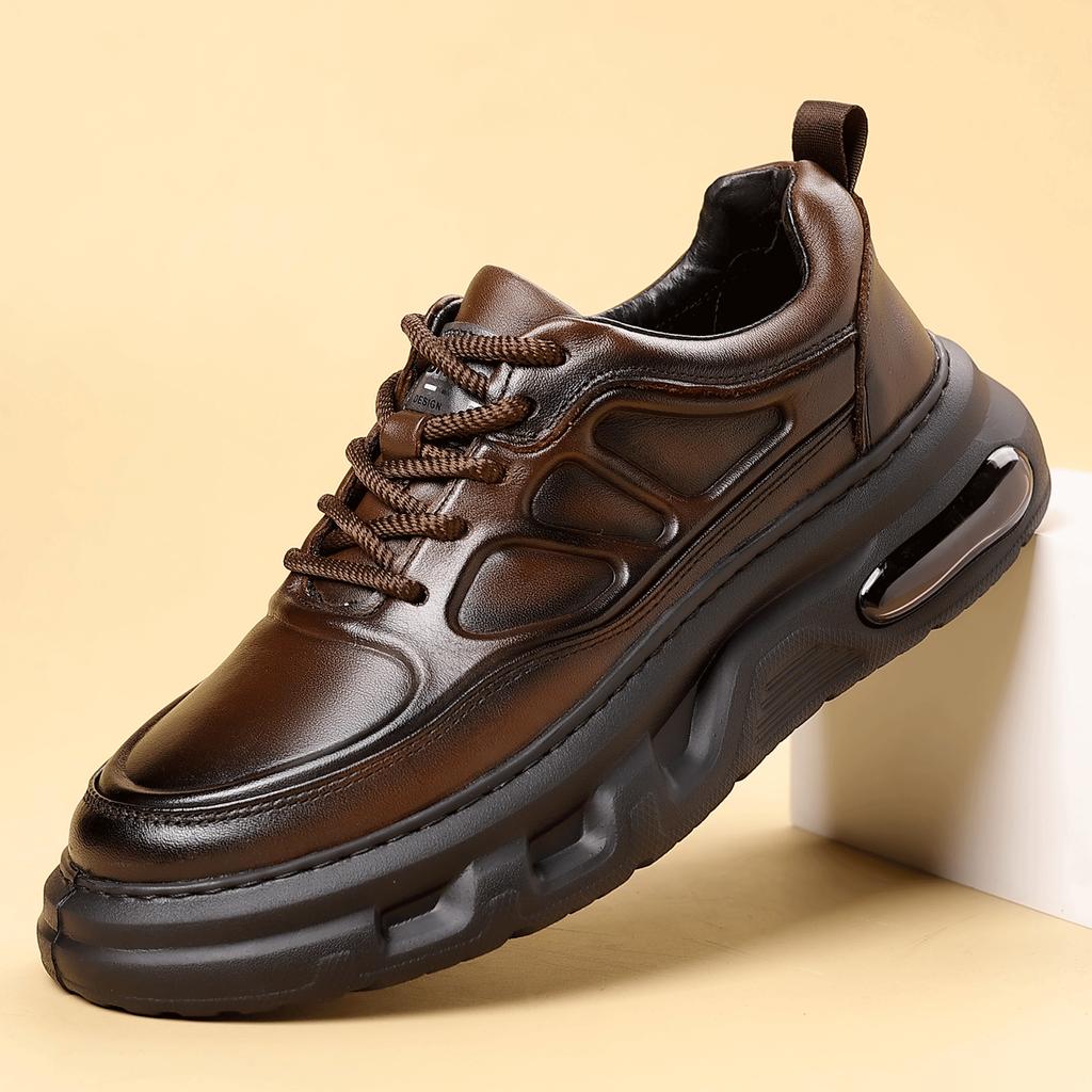 Men'S Shoes Autumn Leather Casual Sports Shoes Men'S Thick-Soled Lightweight Air Cushion Sole Heightening Black Dad Trendy Shoes