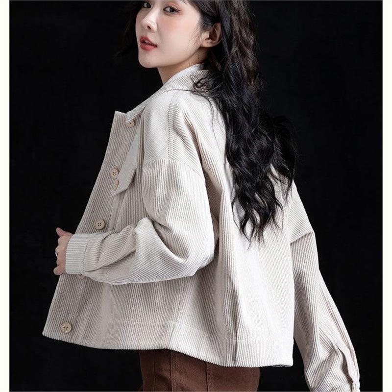 Damen Cordjacke - Herbst 2024 Kurze einfarbige Oberbekleidung