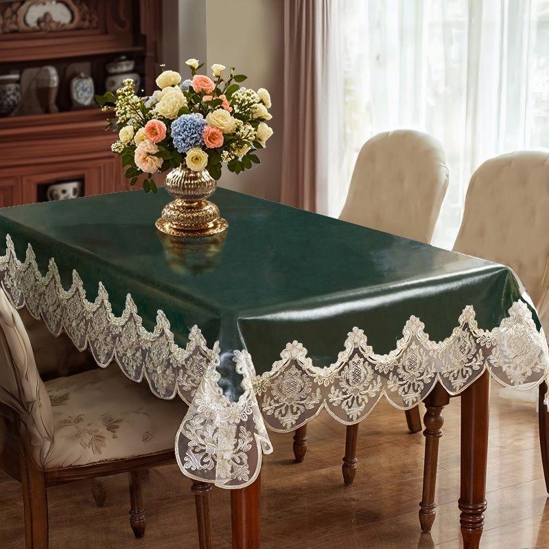 1pcs No-rinse Tablecloth Oil Wax Lace Tablecloth Anti Oil Anti Fouling Protective Pad Waterproof Heat-resistant Dining Table Mat Easy To Maintain