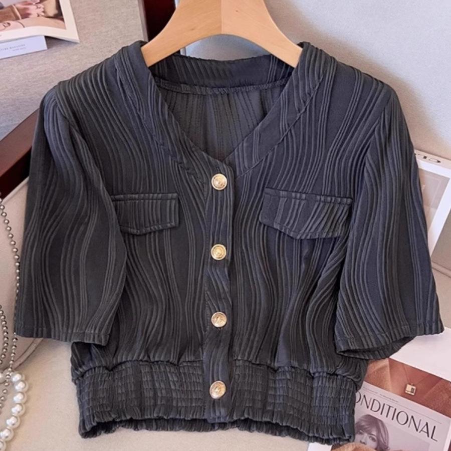 Textured Fashionable Short-sleeved Suit for Women Summer Loose Wide-leg Short Casual Pants Two-piece Set