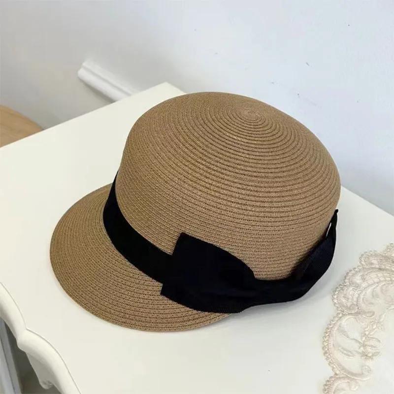 WTEMPO Summer Big Bow Straw Sunscreen Hats Women Solid Color Retro Versatile Holiday Travel Sun Protection Hats Equestrian Hats